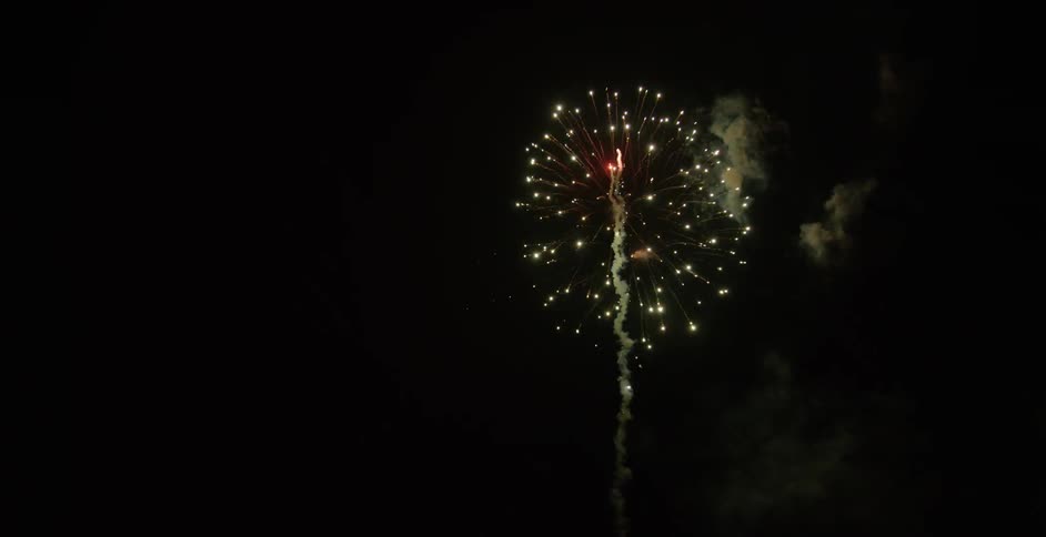 Big and small fireworks exploding in a night sky