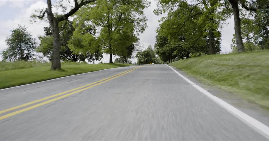 A car drives in the countryside