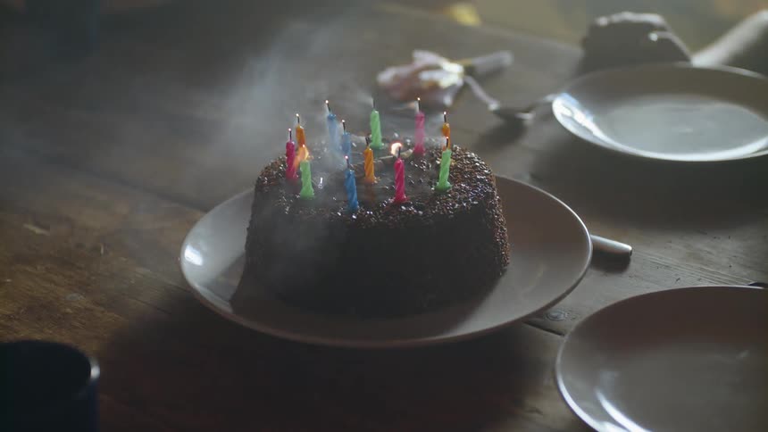 Candles are blown out on birthday cake