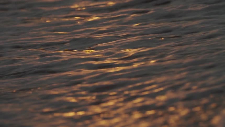 Waves crash on a beach at dusk