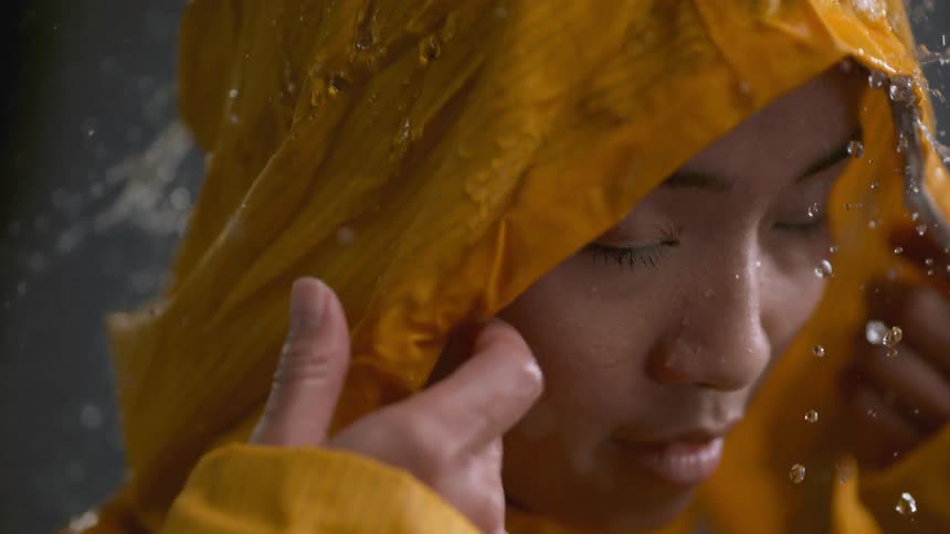Raindrops Falling On Girl In Studio