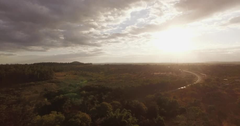 Wide view  of the countryside at sunset
