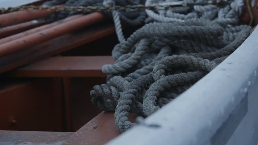 A rope sits inside of the boat