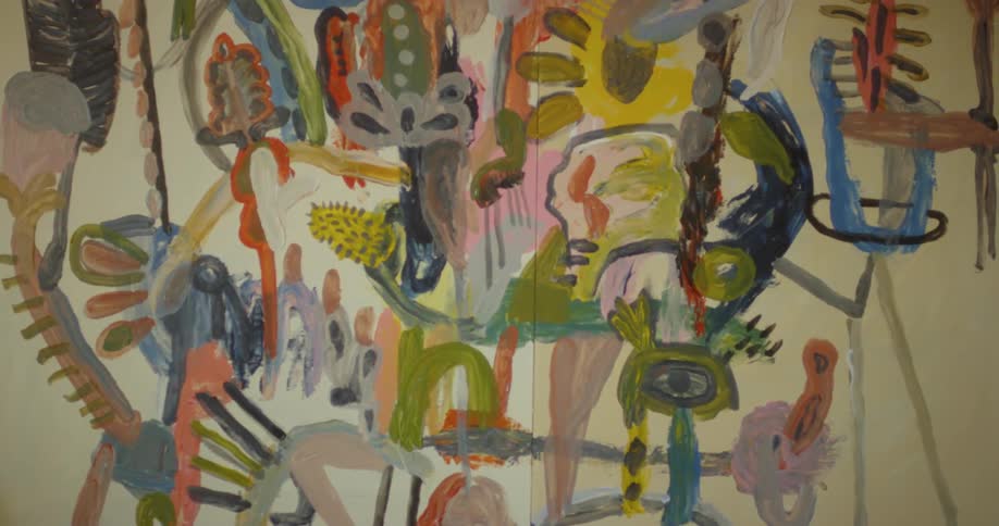 A painting covers a wall