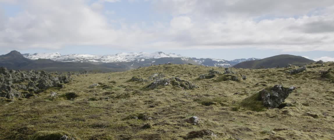 The mountains ahead are covered with snow