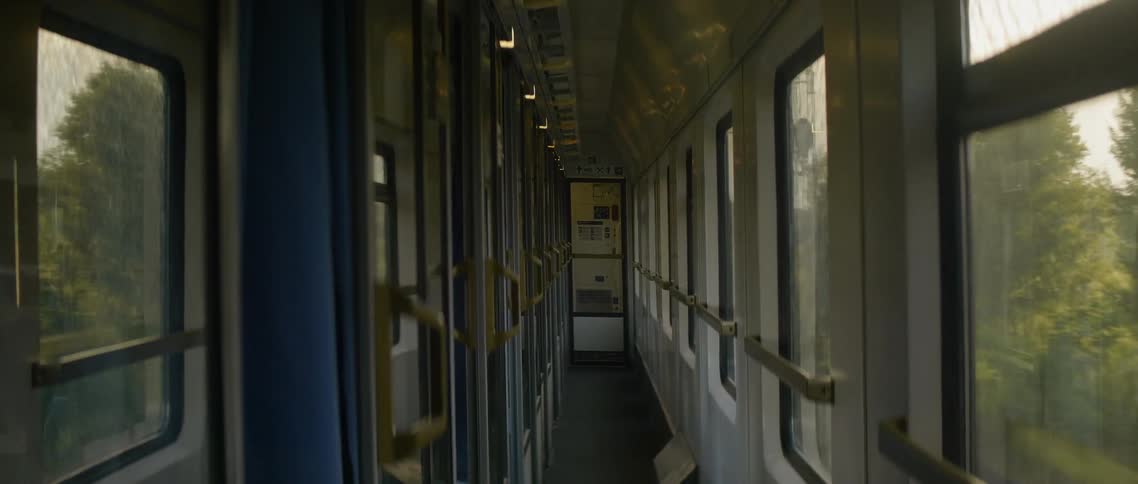 The train hallway is empty
