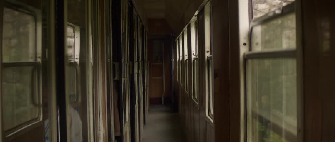 The cabin in the train is dark as it moves