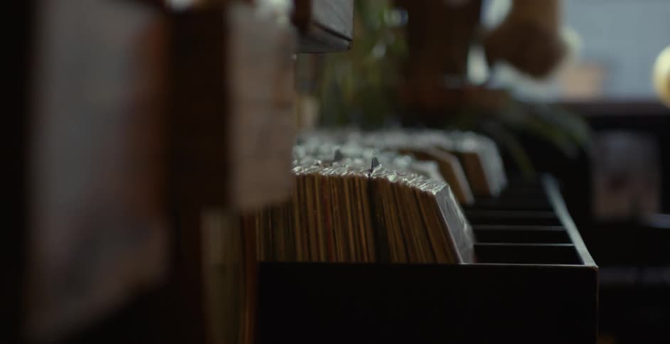 A close up shot of the inside of a record store