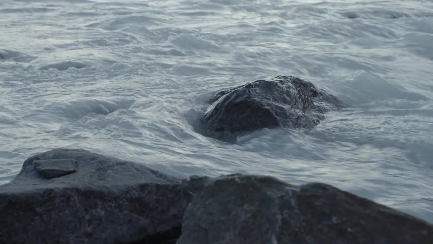 Water rushes past rocks in a river