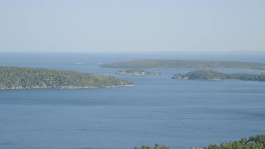 A large river winding around islands