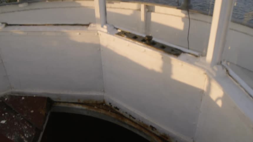 Looking at a large body of water from a lighthouse