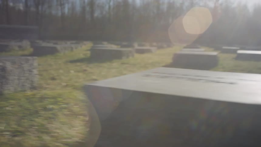 A large number of headstones lay in a cemetery