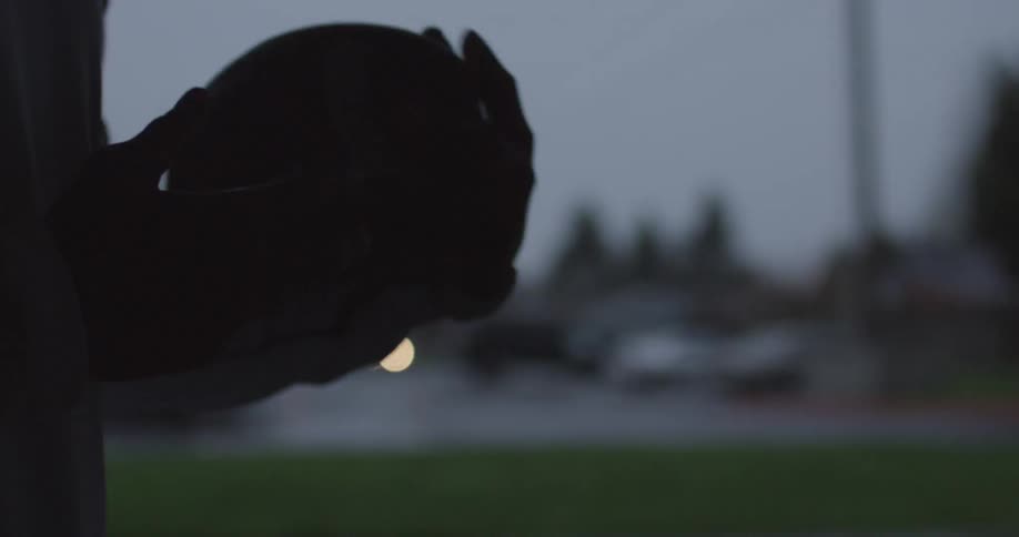 Man catches football silhouette