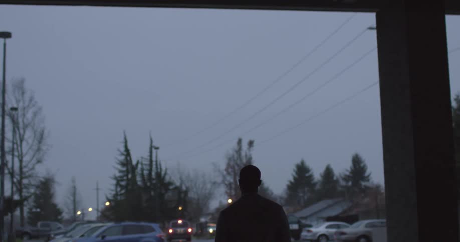 A man walks under a bridge