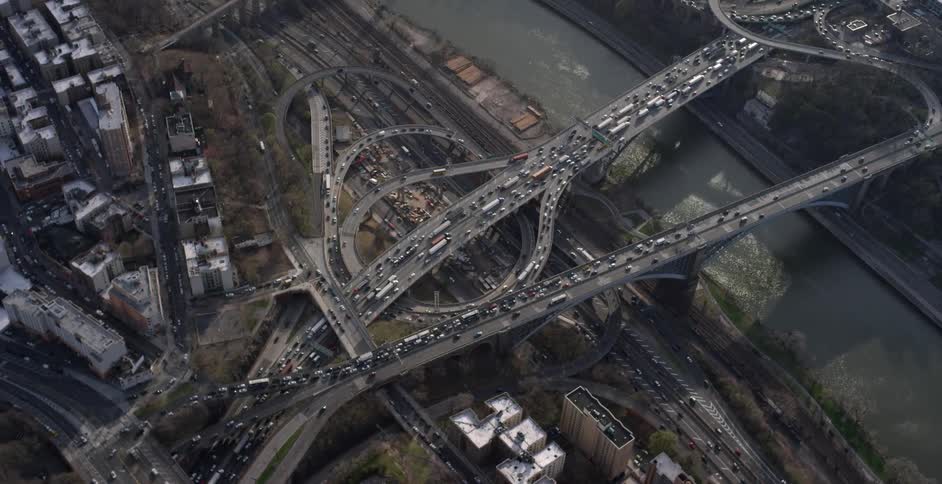 An overhead shot of a congested highway