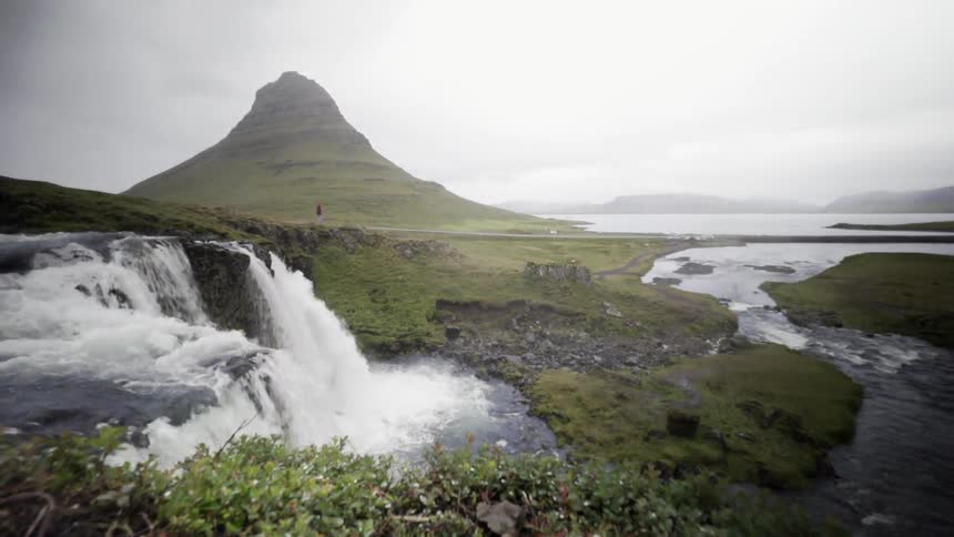 A waterfall gushing over a cliff