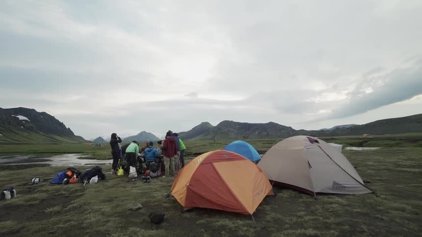 A group of campers near tents