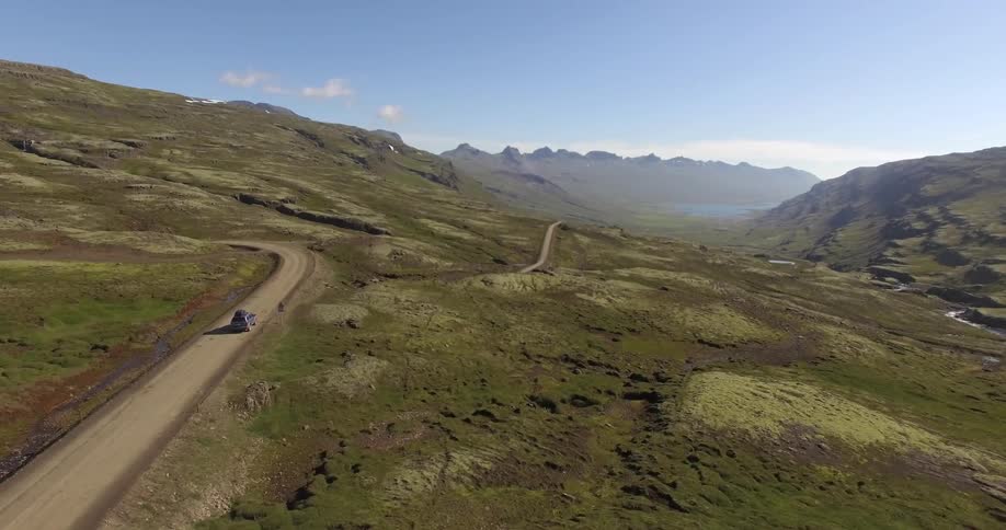 Aerial of a person driving a car
