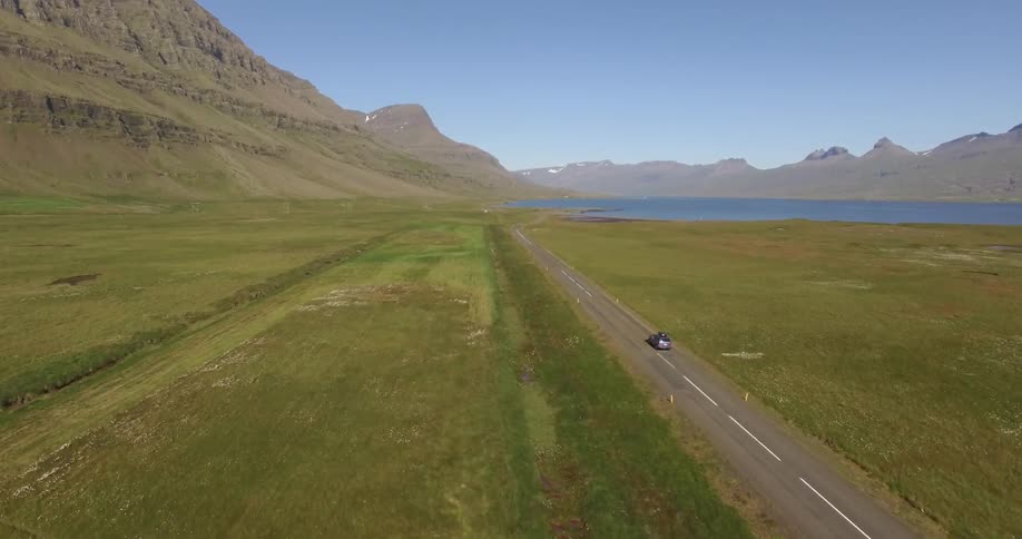 Aerial of a person driving a car