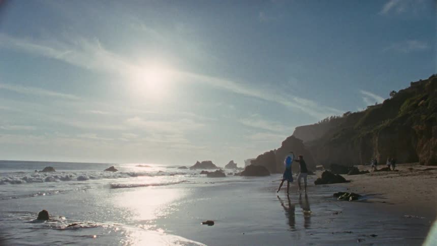 A couple walking down the beach