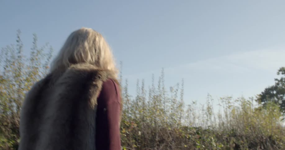 A person walking along wildflowers and tall grass