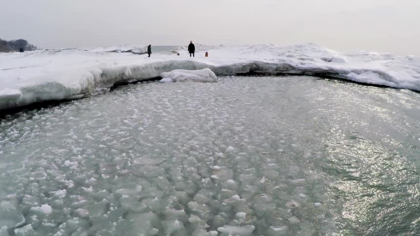 Aerial over ice flows on water