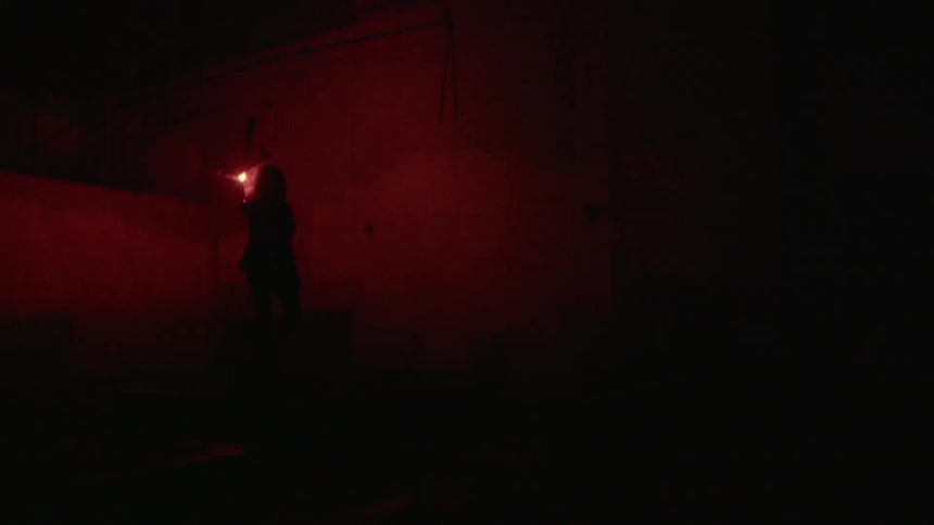A woman is holding a flare