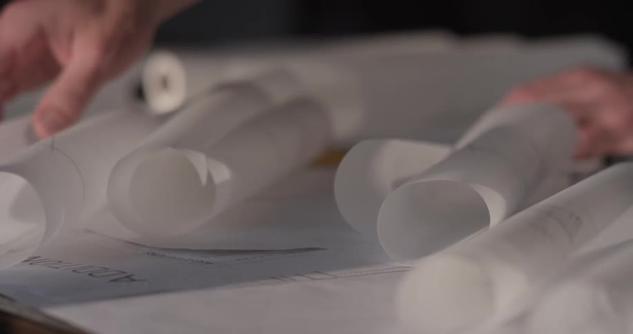 A person looking through some papers on a desk