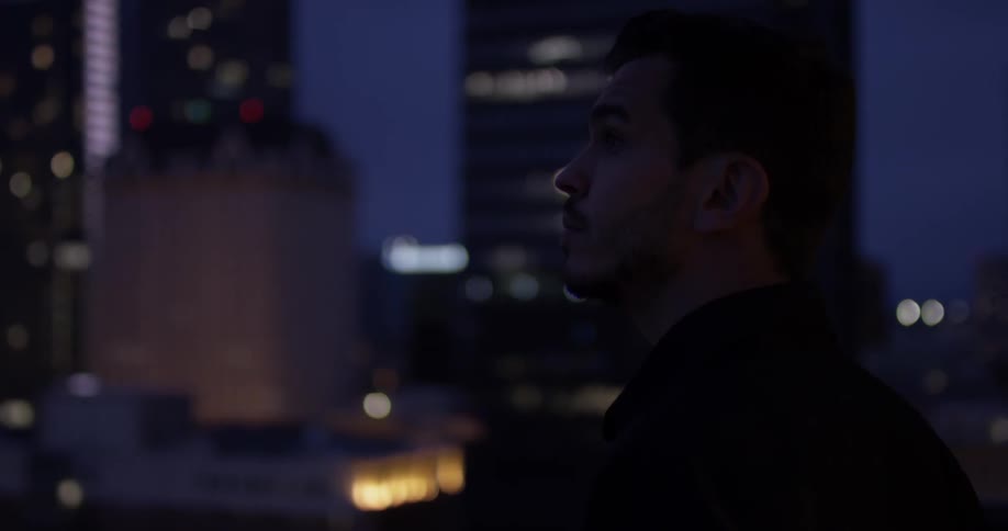 Mans stands watching the skyline at night