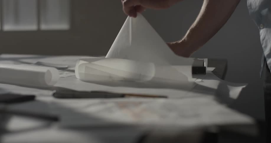 A person is looking at papers on a table