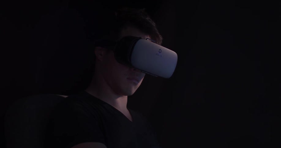 Man wears virtual reality headset