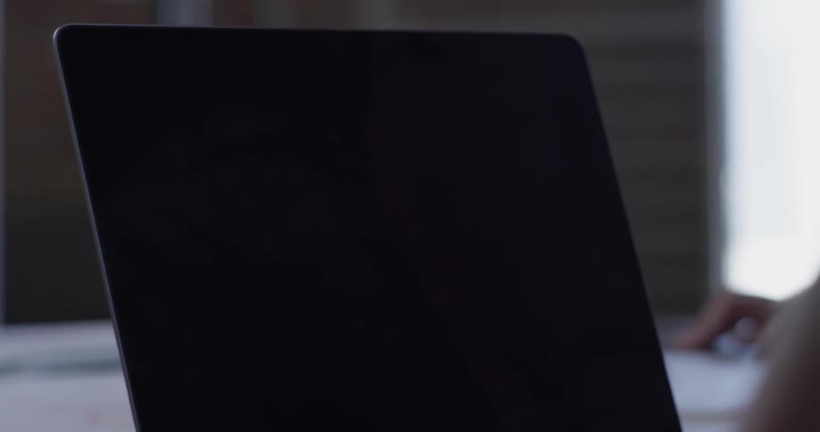 Someone points at a laptop monitor with a pen