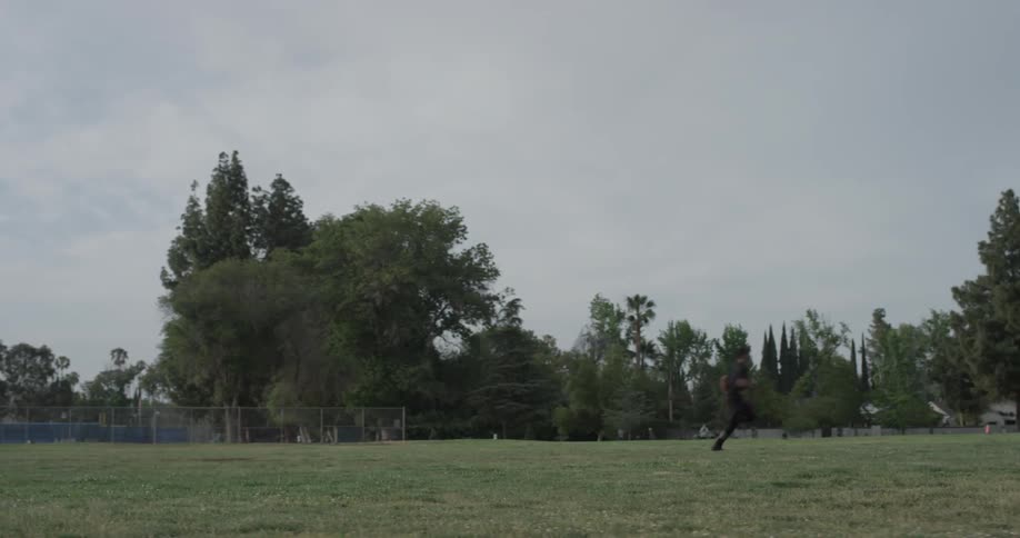 A man sprints on the grass