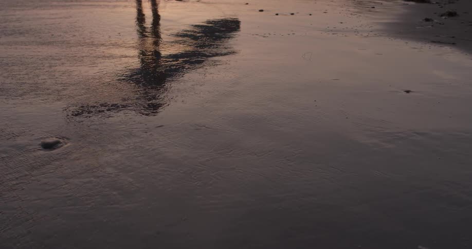A man standing at the edge of the ocean at dusk