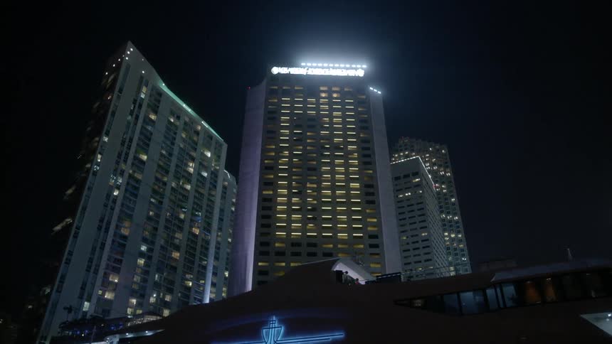 A building puts on a show at night