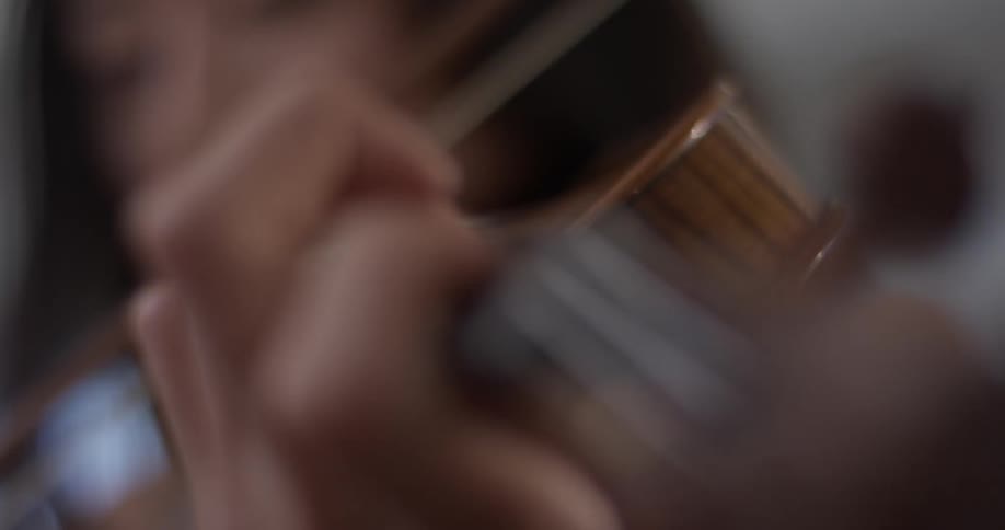 Woman playing a violin in a house