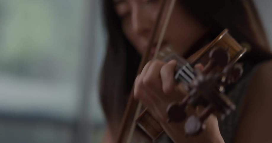 Woman playing a violin on a sunny day