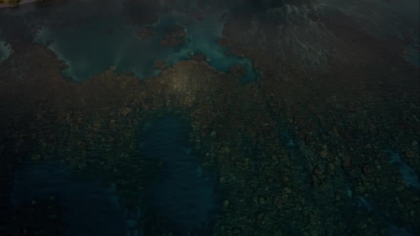Dark blue water with reefs