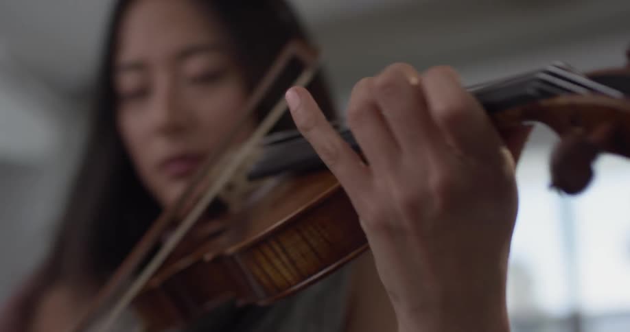 Woman playing a violin in a house