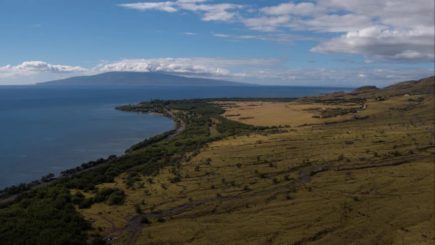 Aerial of ocean and plains