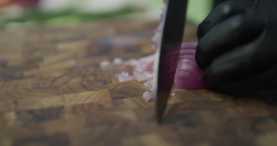 Onions are being diced carefully