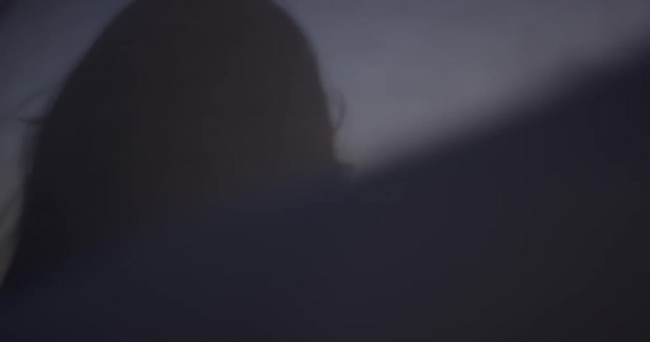 Woman holds up filmy fabric behind her at dusk