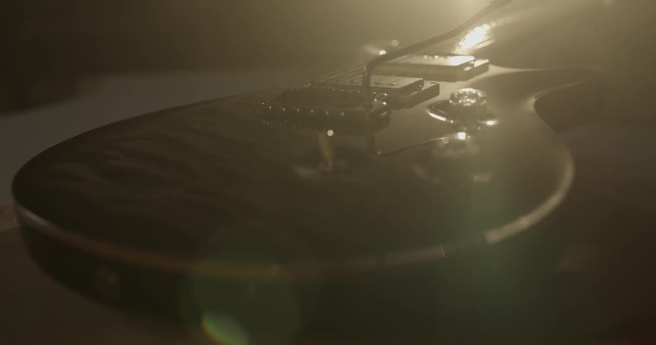 Close up view of electric guitar