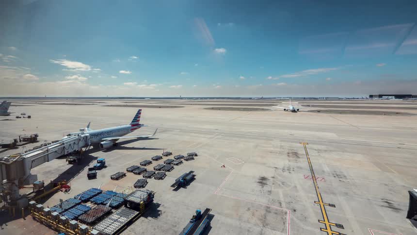 A busy airport tarmac