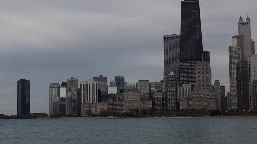 Skyscrapers towering over a bay