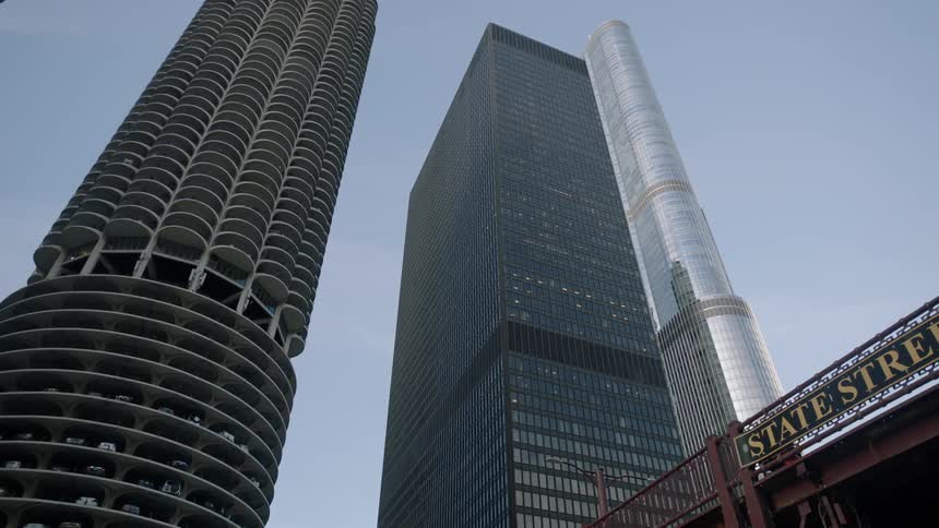 View of skyscrapers downtown in a city