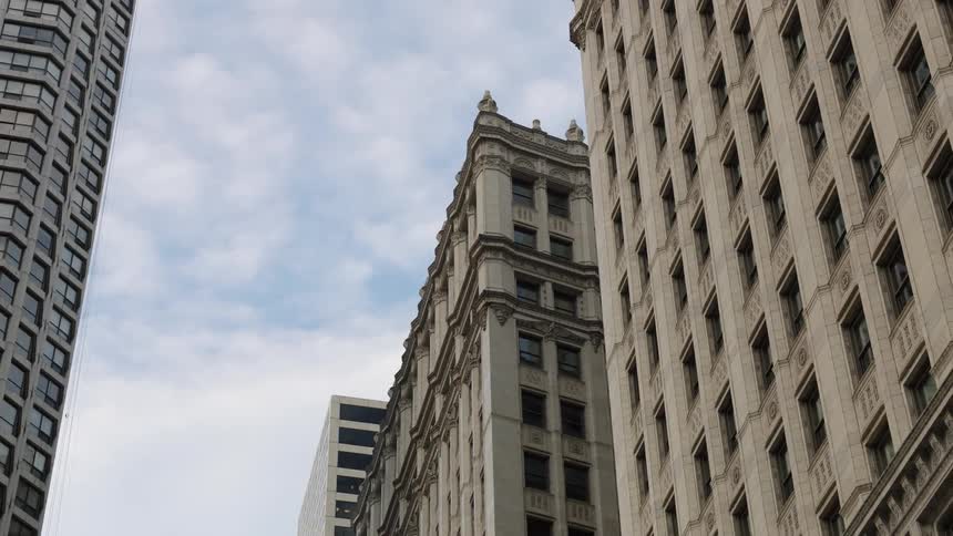View of skyscrapers downtown in a city