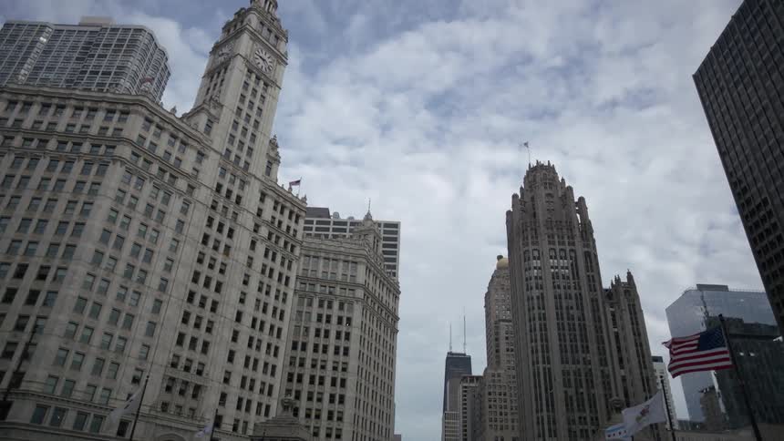 View of skyscrapers downtown in a city
