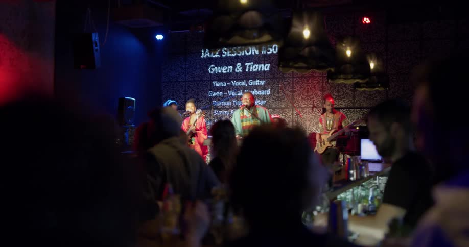 Band plays on stage in nightclub