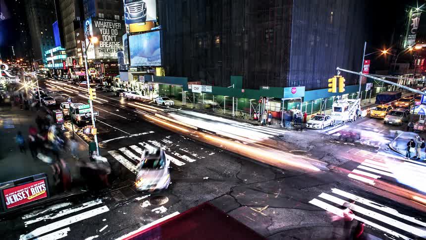 Fast motion of city streets at night